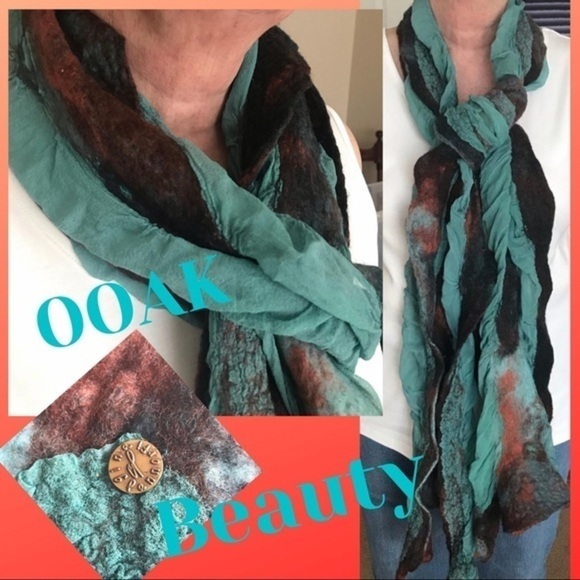 Silk Chiffon and Wool Scarf OOAK Artist Made 🎁 - Picture 2 of 9
